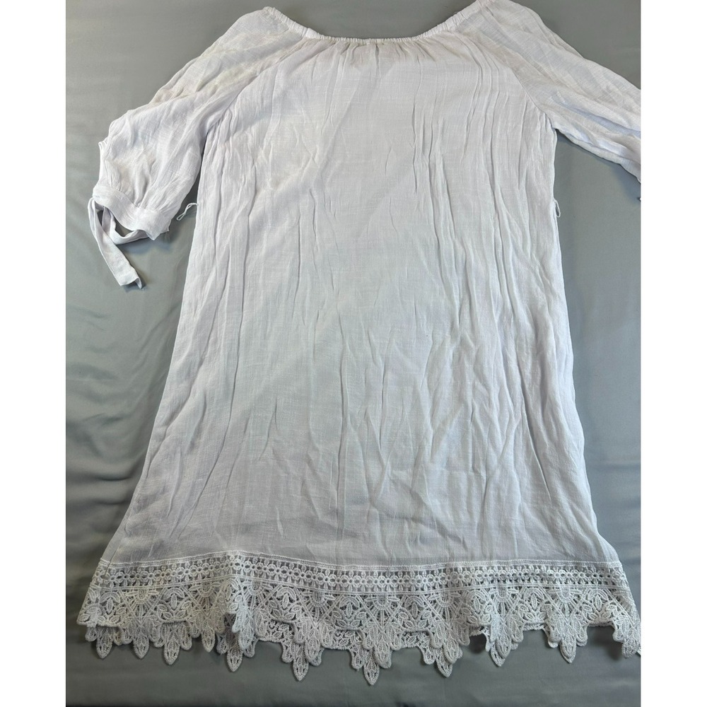 Mlle Gabrielle Womens Dress XL White Boho Cottagecore Lace Hem Button Up - Picture 3 of 11